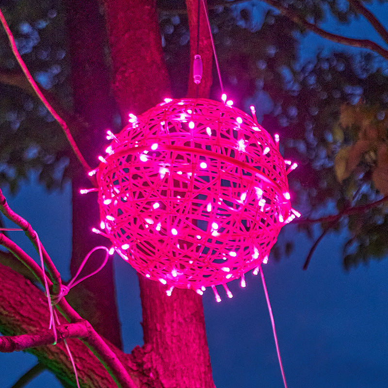 Modern Art Deco Solar Waterproof Weaving Ball Hanging PVC Plastic LED Outdoor Light Landscape Lighting For Garden