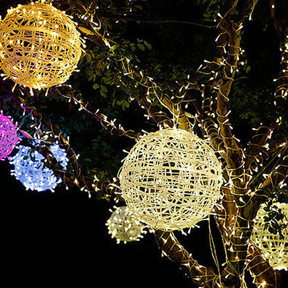 Modern Art Deco Solar Waterproof Weaving Ball Hanging PVC Plastic LED Outdoor Light Landscape Lighting For Garden
