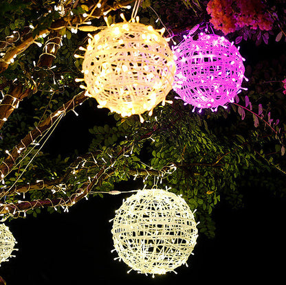 Modern Art Deco Solar Waterproof Weaving Ball Hanging PVC Plastic LED Outdoor Light Landscape Lighting For Garden