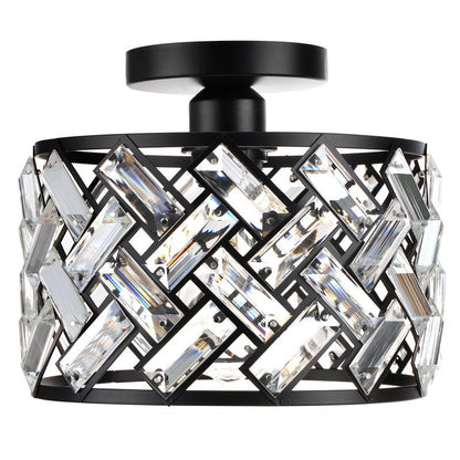 Contemporary Scandinavian Round Crystal Aluminum 1-Light Semi-Flush Mount Ceiling Light For Hallway