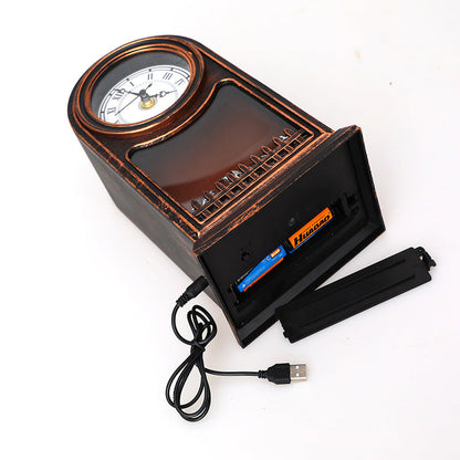 Traditional Farmhouse Battery ABS Flame Clock Mantelpiece Cylinder LED Table Lamp Night Light For Bedroom
