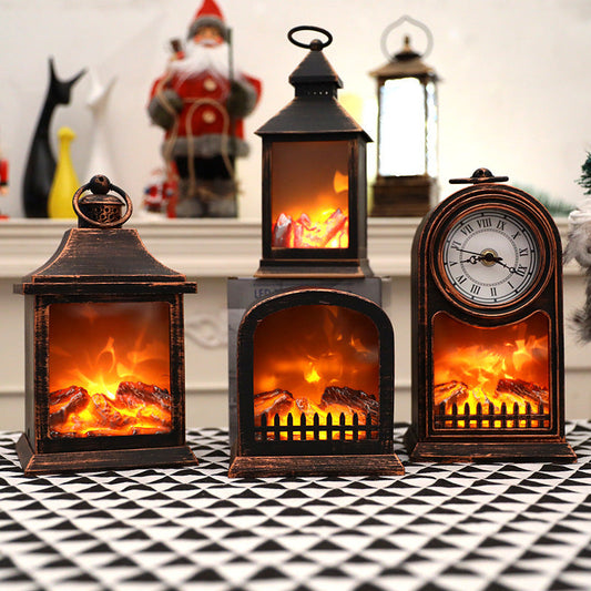 Traditional Farmhouse Battery ABS Flame Clock Mantelpiece Cylinder LED Table Lamp Night Light For Bedroom