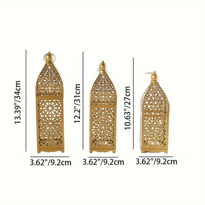 Contemporary Boho Battery Iron Hollowed Lantern Candlestick Decorative LED Table Lamp Night Light For Bedroom
