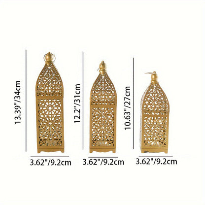 Contemporary Boho Battery Iron Hollowed Lantern Candlestick Decorative LED Table Lamp Night Light For Bedroom