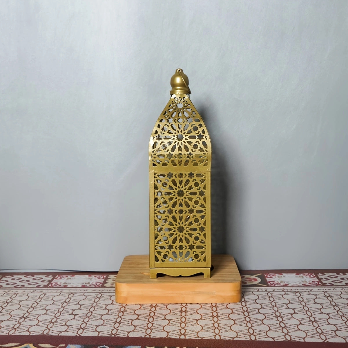 Contemporary Boho Battery Iron Hollowed Lantern Candlestick Decorative LED Table Lamp Night Light For Bedroom