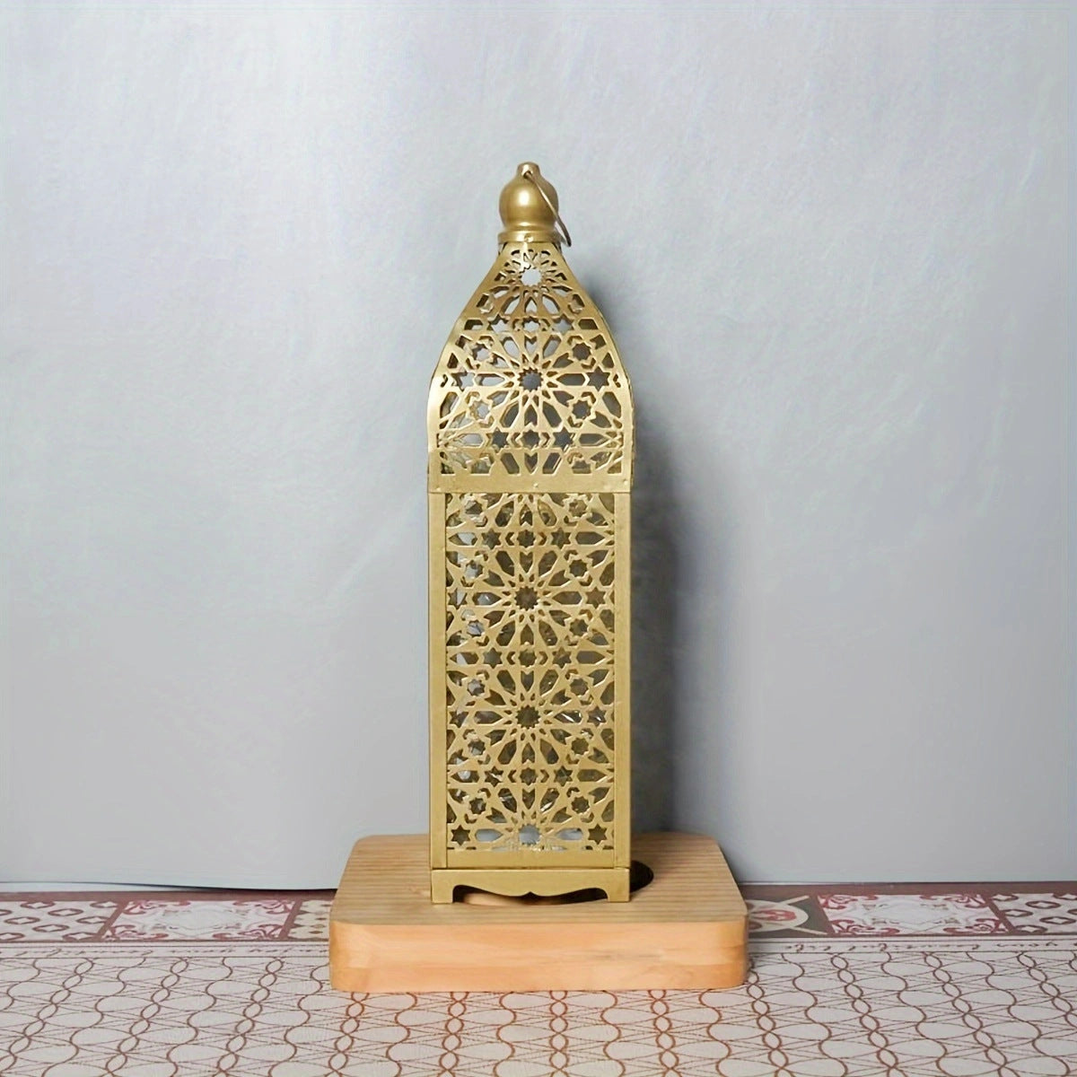 Contemporary Boho Battery Iron Hollowed Lantern Candlestick Decorative LED Table Lamp Night Light For Bedroom