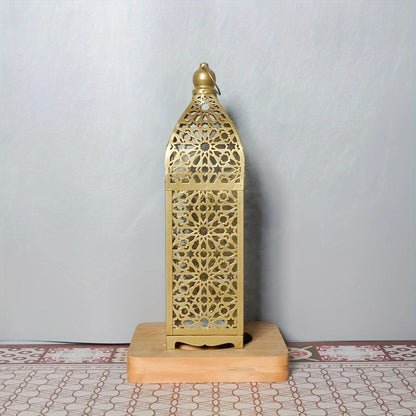 Contemporary Boho Battery Iron Hollowed Lantern Candlestick Decorative LED Table Lamp Night Light For Bedroom