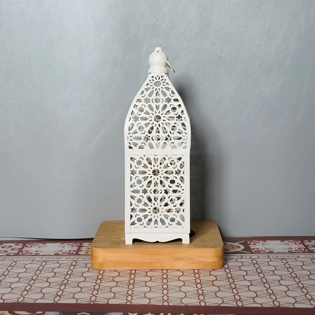 Contemporary Boho Battery Iron Hollowed Lantern Candlestick Decorative LED Table Lamp Night Light For Bedroom