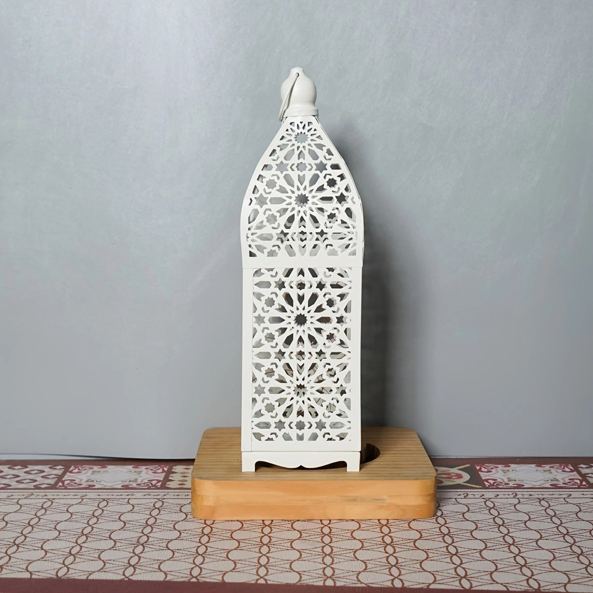 Contemporary Boho Battery Iron Hollowed Lantern Candlestick Decorative LED Table Lamp Night Light For Bedroom