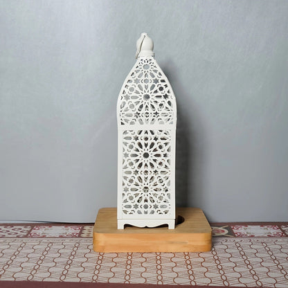 Contemporary Boho Battery Iron Hollowed Lantern Candlestick Decorative LED Table Lamp Night Light For Bedroom
