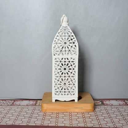 Contemporary Boho Battery Iron Hollowed Lantern Candlestick Decorative LED Table Lamp Night Light For Bedroom