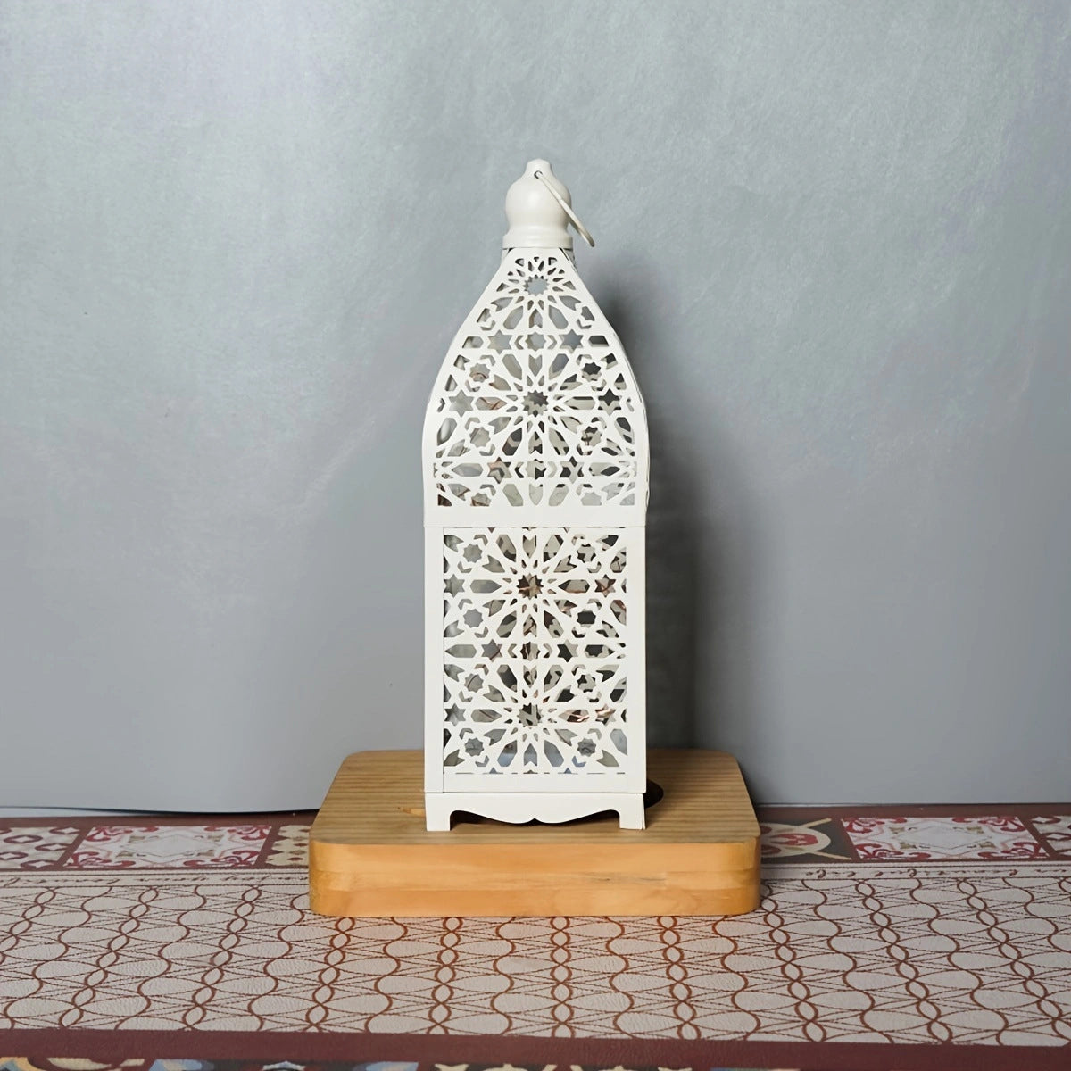 Contemporary Boho Battery Iron Hollowed Lantern Candlestick Decorative LED Table Lamp Night Light For Bedroom