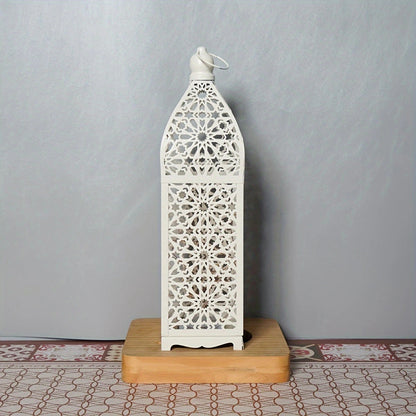 Contemporary Boho Battery Iron Hollowed Lantern Candlestick Decorative LED Table Lamp Night Light For Bedroom