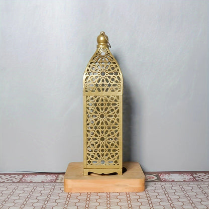 Contemporary Boho Battery Iron Hollowed Lantern Candlestick Decorative LED Table Lamp Night Light For Bedroom