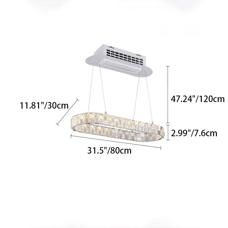 Modern Luxury Stainless Steel Acrylic Crystal Elliptical LED Chandeliers Ceiling Fan Light For Dining Room