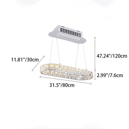 Modern Luxury Stainless Steel Acrylic Crystal Elliptical LED Chandeliers Ceiling Fan Light For Dining Room