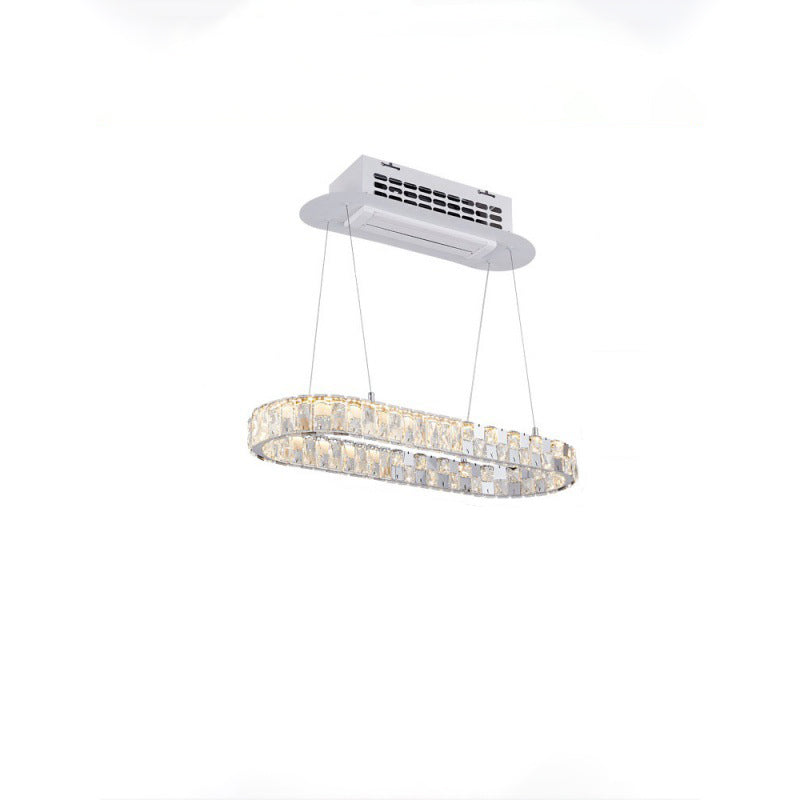 Modern Luxury Stainless Steel Acrylic Crystal Elliptical LED Chandeliers Ceiling Fan Light For Dining Room