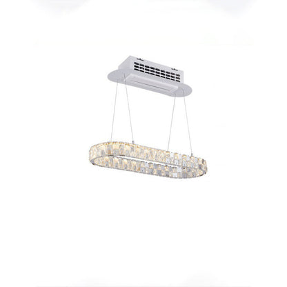 Modern Luxury Stainless Steel Acrylic Crystal Elliptical LED Chandeliers Ceiling Fan Light For Dining Room