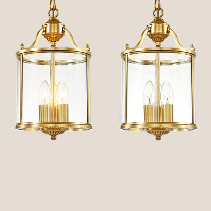Modern Mid-century Copper Glass Cylinder Candlestick 3-Light Chandeliers For Dining Room