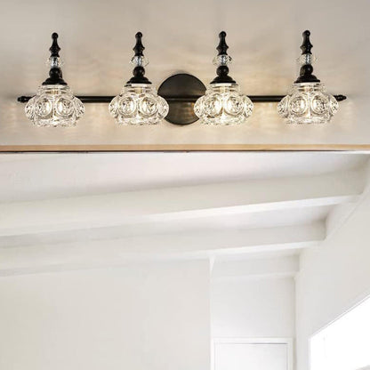Contemporary Retro Iron Glass Round Petal 1/2/3/4 Light Wall Sconce Lamp Vanity Light For Bathroom