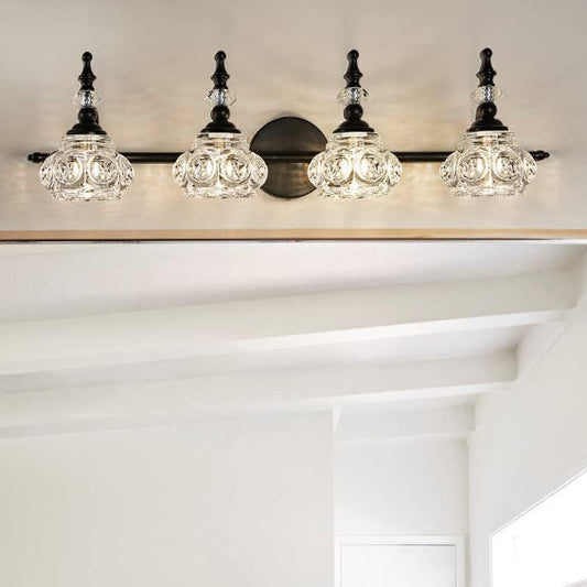 Contemporary Retro Iron Glass Round Petal 1/2/3/4 Light Wall Sconce Lamp Vanity Light For Bathroom