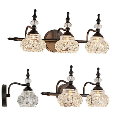 Contemporary Retro Iron Glass Round Petal 1/2/3/4 Light Wall Sconce Lamp Vanity Light For Bathroom
