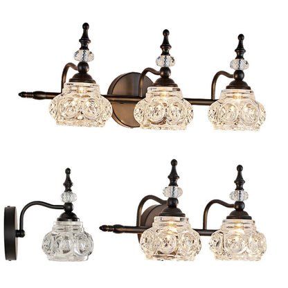 Contemporary Retro Iron Glass Round Petal 1/2/3/4 Light Wall Sconce Lamp Vanity Light For Bathroom