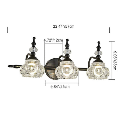 Contemporary Retro Iron Glass Round Petal 1/2/3/4 Light Wall Sconce Lamp Vanity Light For Bathroom