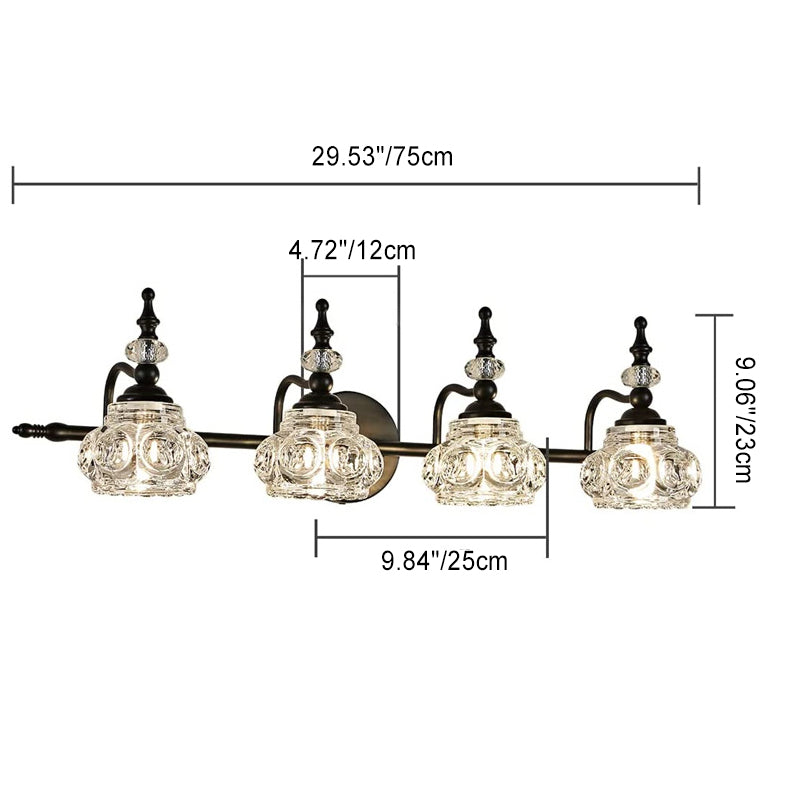 Contemporary Retro Iron Glass Round Petal 1/2/3/4 Light Wall Sconce Lamp Vanity Light For Bathroom