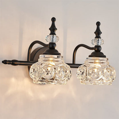 Contemporary Retro Iron Glass Round Petal 1/2/3/4 Light Wall Sconce Lamp Vanity Light For Bathroom