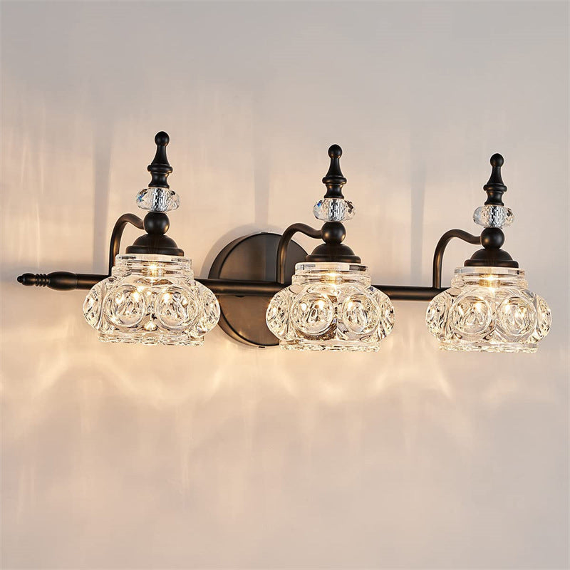 Contemporary Retro Iron Glass Round Petal 1/2/3/4 Light Wall Sconce Lamp Vanity Light For Bathroom