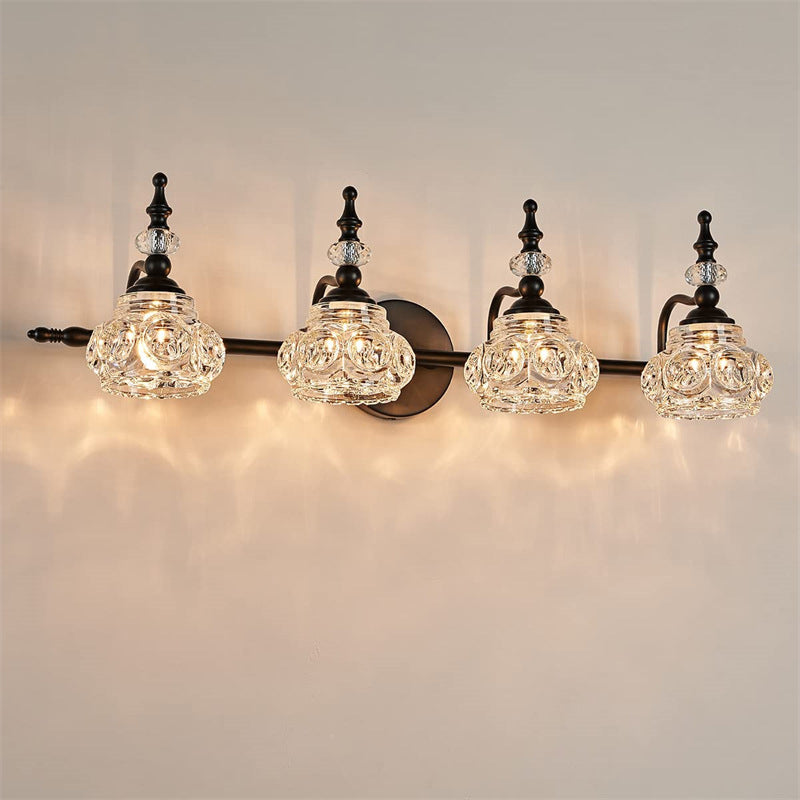 Contemporary Retro Iron Glass Round Petal 1/2/3/4 Light Wall Sconce Lamp Vanity Light For Bathroom