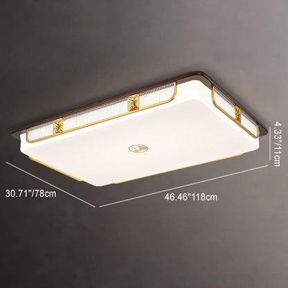 Traditional Chinese Sandalwood Hardware Stainless Steel Acrylic Rectangular Square Round Cymbidium LED Flush Mount Ceiling Light For Living Room