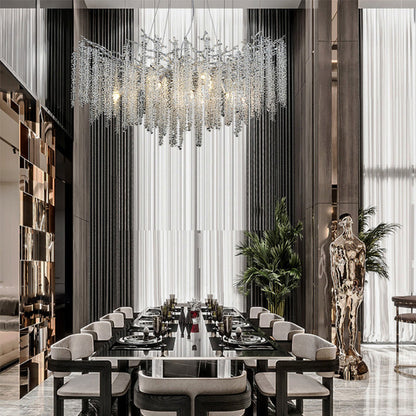 Modern Luxury Aluminum Crystal Branch Linear Tassel 6/8 Light Chandeliers For Living Room
