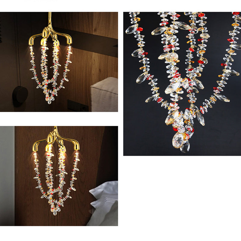 Modern Art Deco Copper Crystal Pendant Beads 6-Light Chandeliers For Dining Room