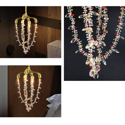 Modern Art Deco Copper Crystal Pendant Beads 6-Light Chandeliers For Dining Room