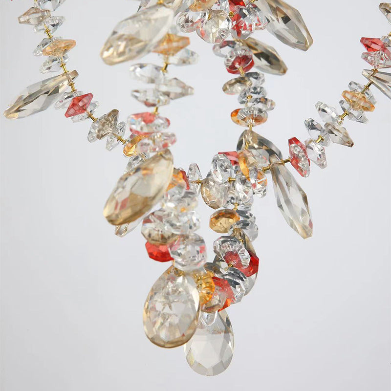 Modern Art Deco Copper Crystal Pendant Beads 6-Light Chandeliers For Dining Room
