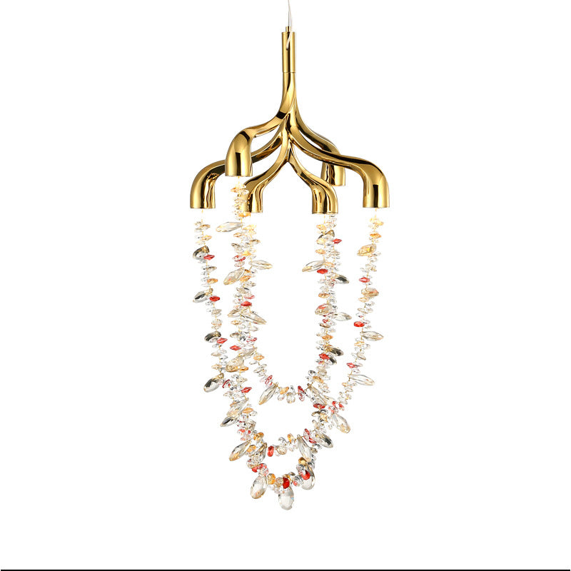 Modern Art Deco Copper Crystal Pendant Beads 6-Light Chandeliers For Dining Room