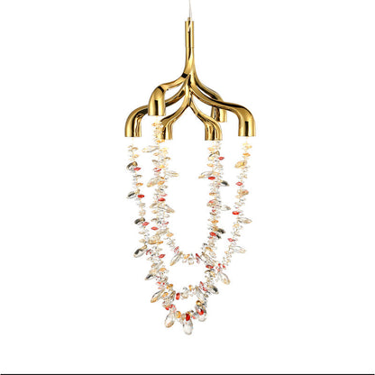 Modern Art Deco Copper Crystal Pendant Beads 6-Light Chandeliers For Dining Room