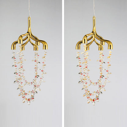 Modern Art Deco Copper Crystal Pendant Beads 6-Light Chandeliers For Dining Room