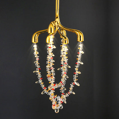 Modern Art Deco Copper Crystal Pendant Beads 6-Light Chandeliers For Dining Room