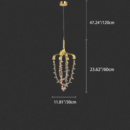 Modern Art Deco Copper Crystal Pendant Beads 6-Light Chandeliers For Dining Room