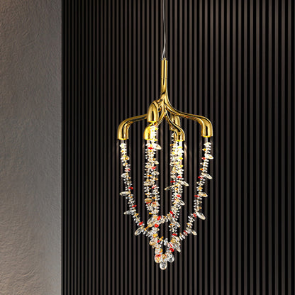 Modern Art Deco Copper Crystal Pendant Beads 6-Light Chandeliers For Dining Room
