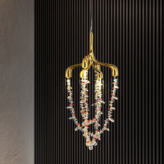 Modern Art Deco Copper Crystal Pendant Beads 6-Light Chandeliers For Dining Room