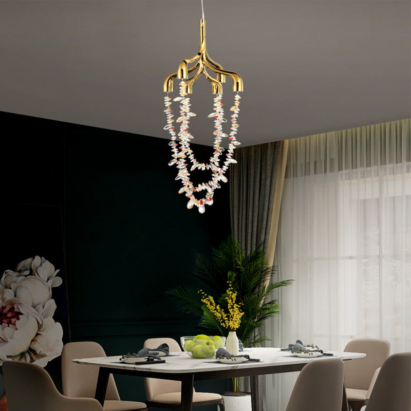 Modern Art Deco Copper Crystal Pendant Beads 6-Light Chandeliers For Dining Room