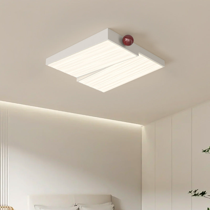 Contemporary Nordic Iron PVC Round Square Wave Texture Ball LED Flush Mount Ceiling Light For Bedroom