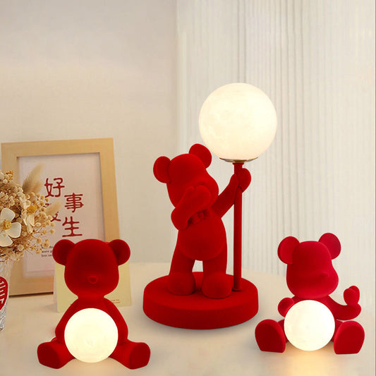 Contemporary Creative Rechargeable Acrylic Flock Bear Ball Wedding Decoration LED Table Lamp For Bedside