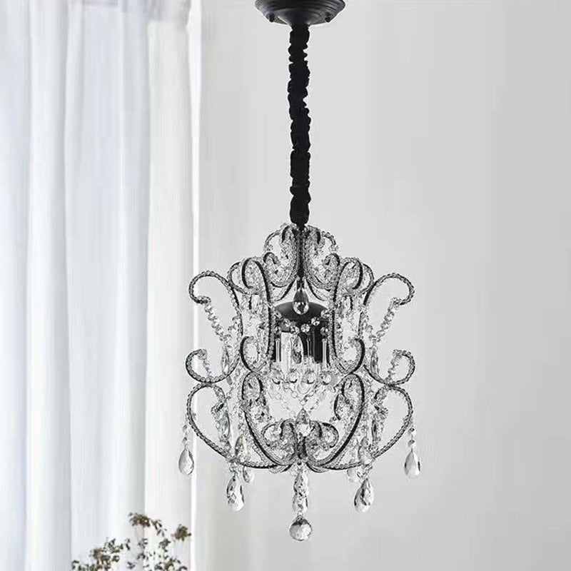 Traditional French Iron Crystal Curved 1/3 Light Chandeliers For Bedroom