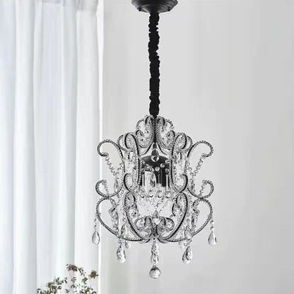 Traditional French Iron Crystal Curved 1/3 Light Chandeliers For Bedroom