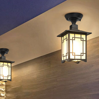 Traditional Chinese Waterproof Iron Aluminum Glass Cylinder Pergola 1-Light Semi-Flush Mount Ceiling Light Outdoor Light For Outdoor Patio